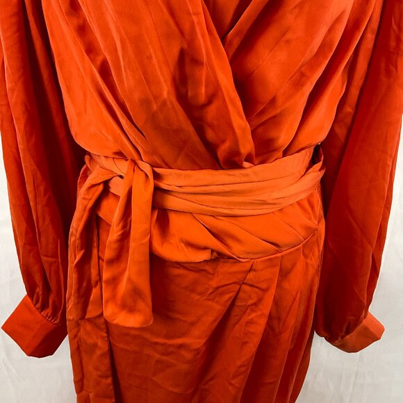 City Chic Opulent Dress XS 14 Orange Amber Crossover Neck Long Sleeve Faux Wrap - Picture 6 of 14
